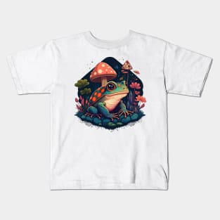 Cottagecore aesthetic frog on Mushroom Kids T-Shirt